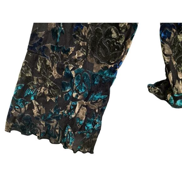 Coldwater creek velvet burnout  faux wrap flare long sleeve blouse L - Picture 5 of 6